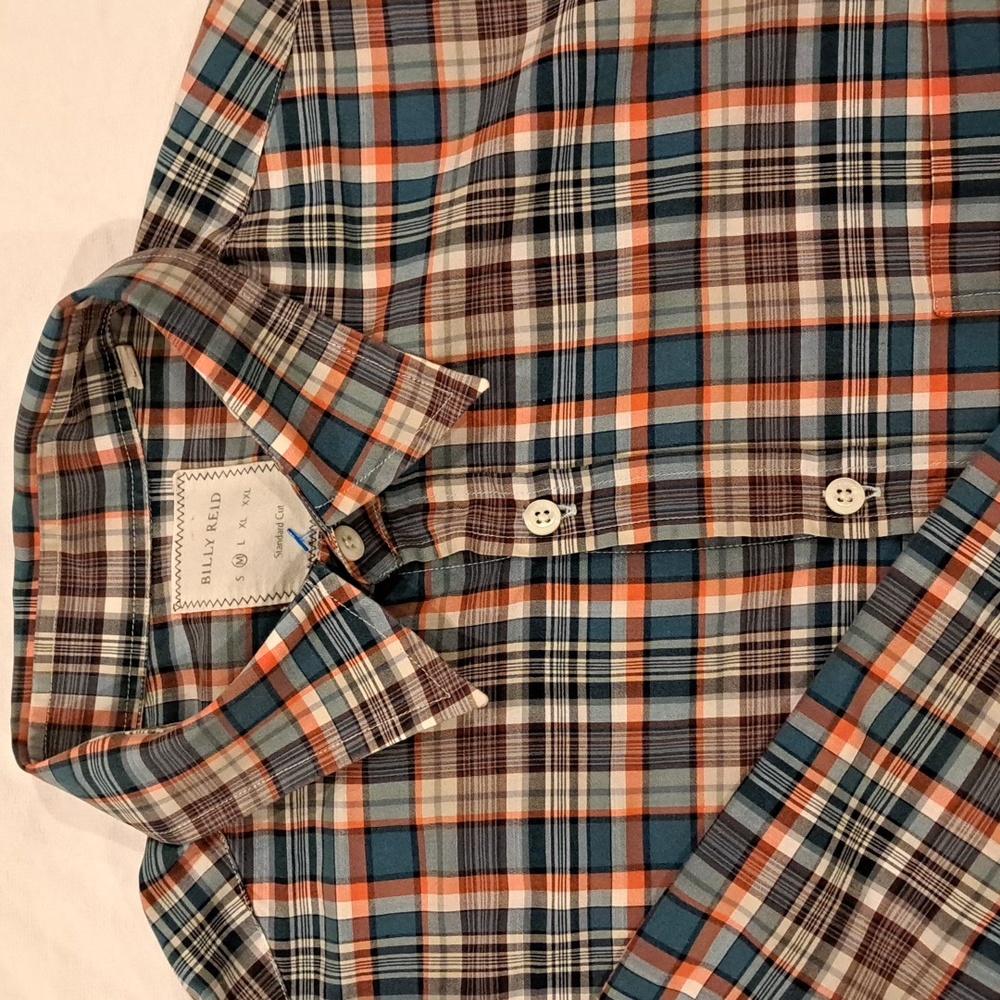 Billy Reid, Size Medium, Blue/Brown Plaid, Long Sleeve Casual Shirt